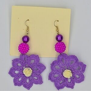 Vibrant Purple and Pink Crochet Flower Earrings